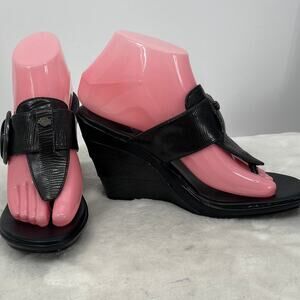 HARLEY-DAVIDSON Woman's Reptile Embossed Black Leather Wedge Sandals 8